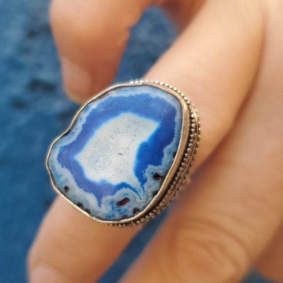 New Solar Quartz Agate Druzy 925 Silver Ring. - Picture 9 of 16